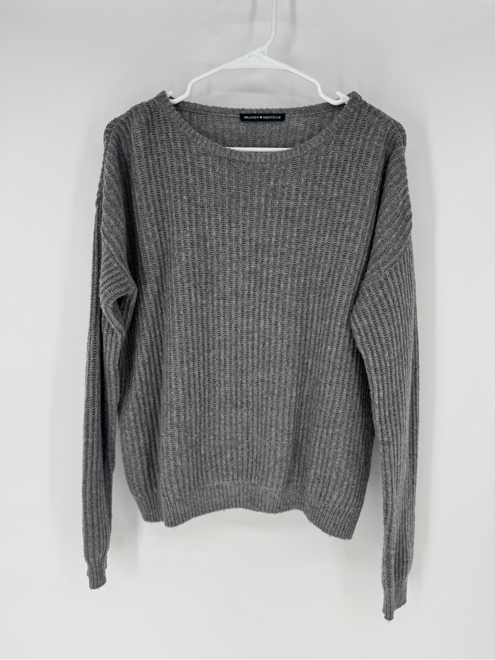 Brandy Melville Gray Ribbed Crewneck Sweater